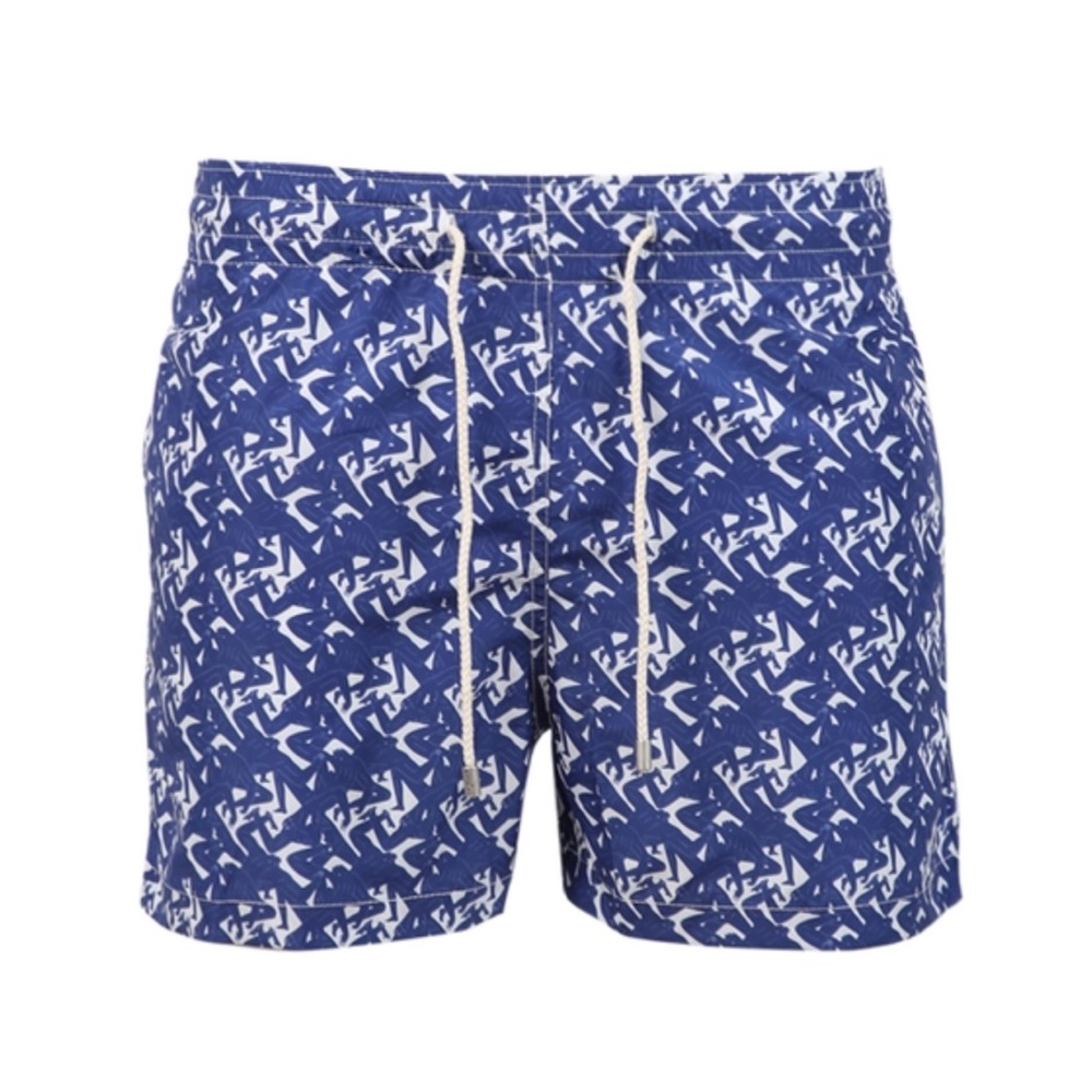 Arrels Barcelona Classic Men’s Swim Shorts In Blue With Clashing Figures